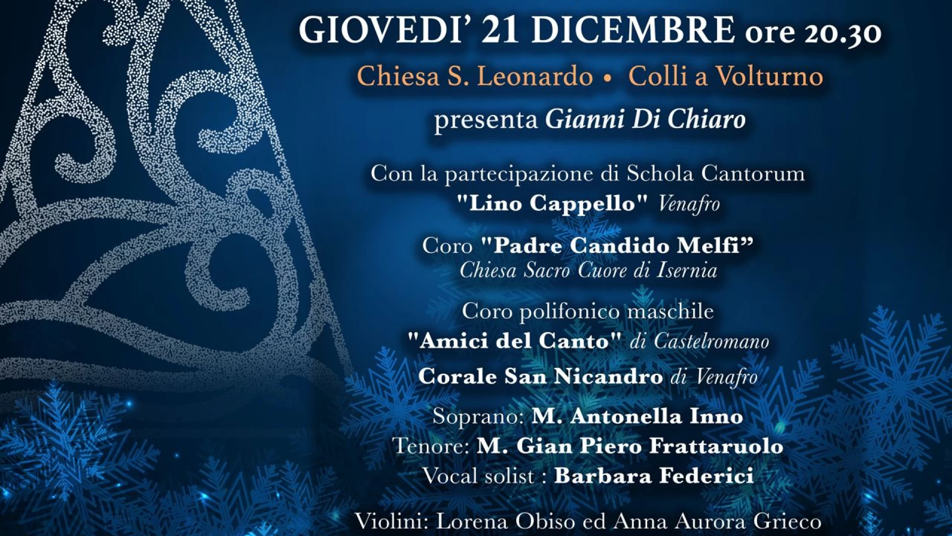 Colli a Volturno: giovedì 21 dicembre appuntamento con il Concerto di Natale all'interno della chiesa di San Leonardo